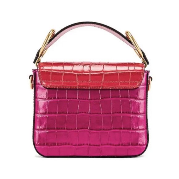 CHLOE  Mini C Tricolor Croc Embossed Leather Shoulder Bag in Graphic Pink NWT - Picture 3 of 10